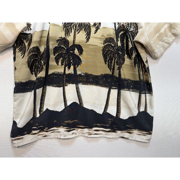Island Tropics Hawaiian Shirt Mens Large Beige Black Button Up Shirt Sleeve Y2K - Picture 9 of 10
